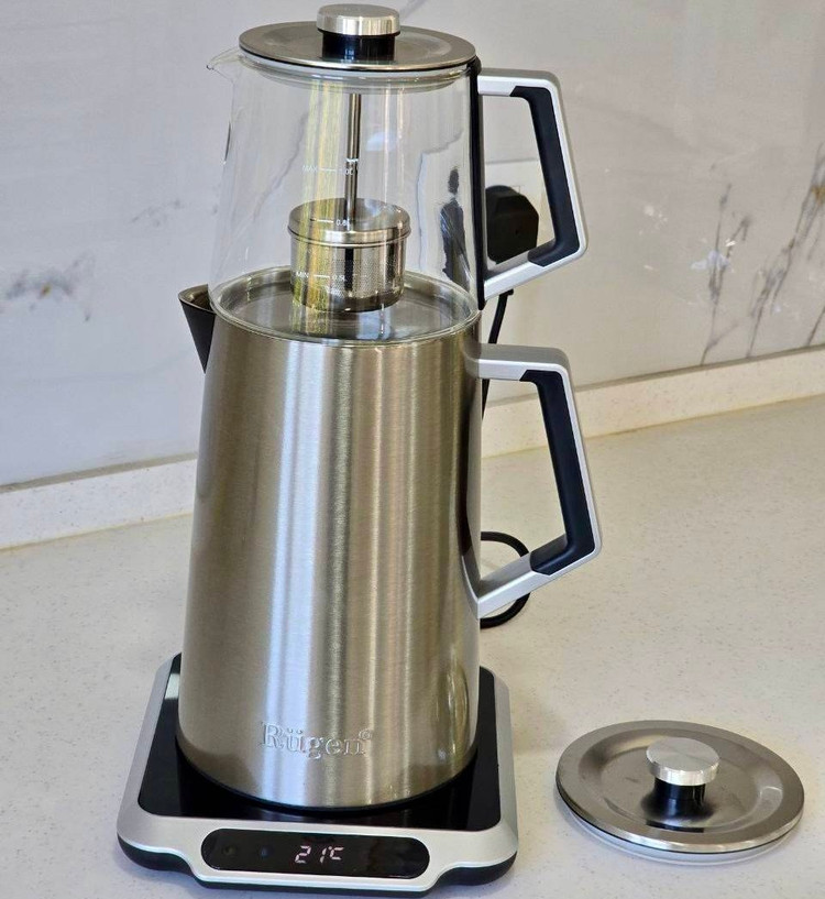 چای ساز روگن مدل Ru-1515 ظرفیت ۲ لیتر با کتری استیل