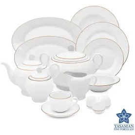 سرویس چینی یاسمن ایتالیا اف زرین 76 پارچه (سفید لب طلا)